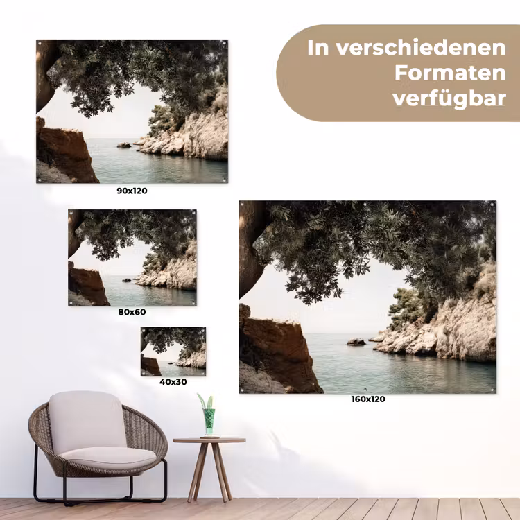 Rotsen - Zee - Boom - Groen tuinposter los doek klein -Xsfeer9_DE