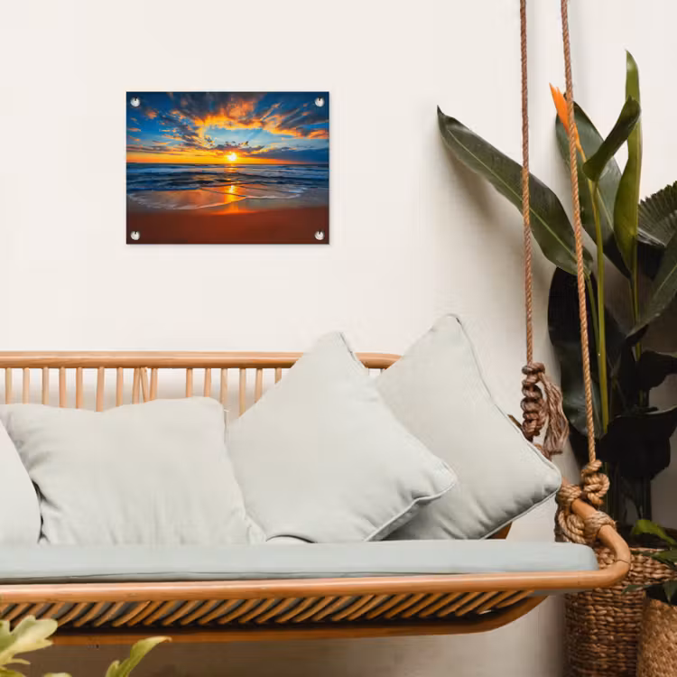 Vurige Zonsopgang aan Zee tuinposter los doek klein -sfeer7