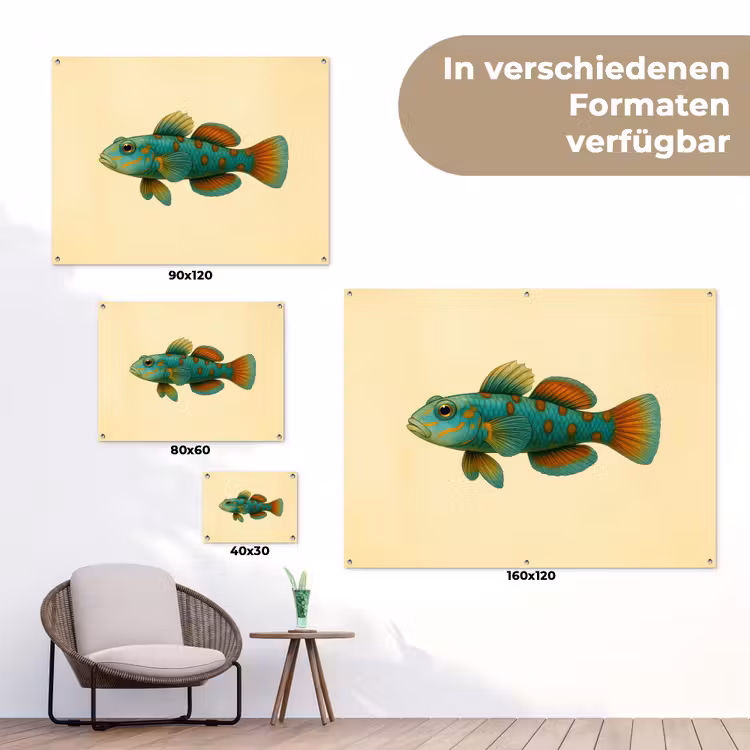 Vis - Blauw - Stippen - Schubben tuinposter los doek klein -Xsfeer9_DE