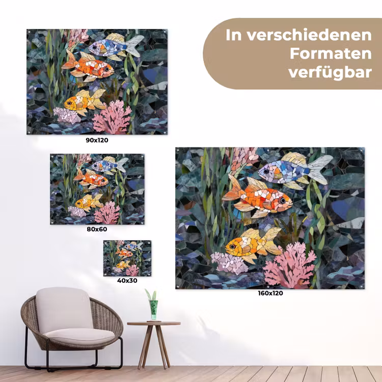 Vissen - Koraal - Zee - Mozaïek tuinposter los doek klein -Xsfeer9_DE