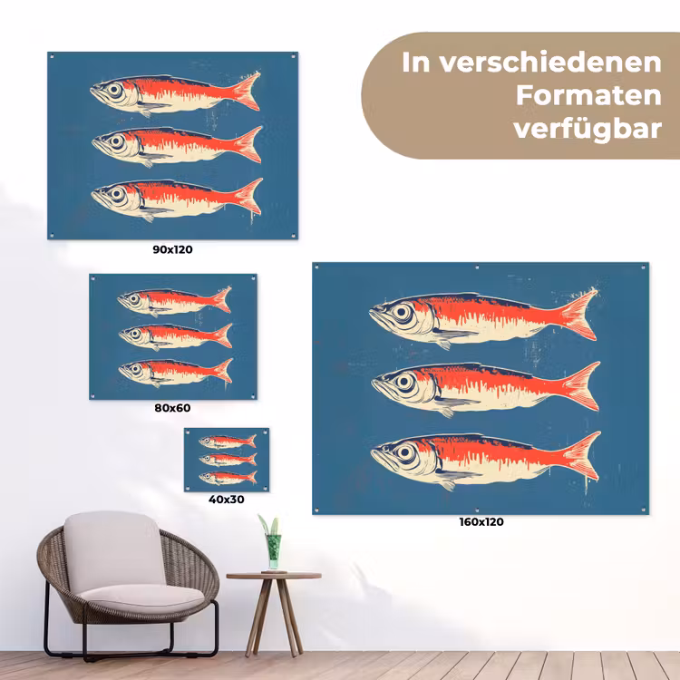 Vissen - Rood - Blauw tuinposter los doek klein -Xsfeer9_DE