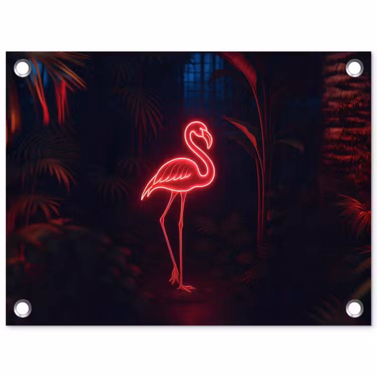 Flamingo - Roze - Neon - Licht tuinposter los doek klein -3d