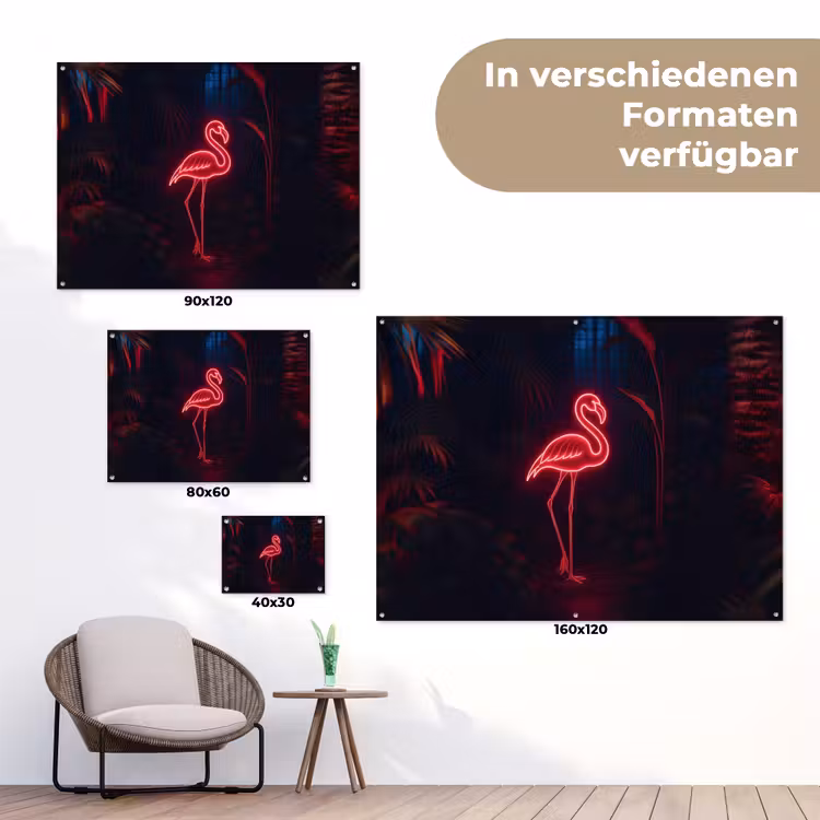 Flamingo - Roze - Neon - Licht tuinposter los doek klein -Xsfeer9_DE