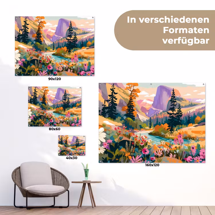 Rivier - Vallei vol bloemen - Levendig tuinposter los doek klein -Xsfeer9_DE
