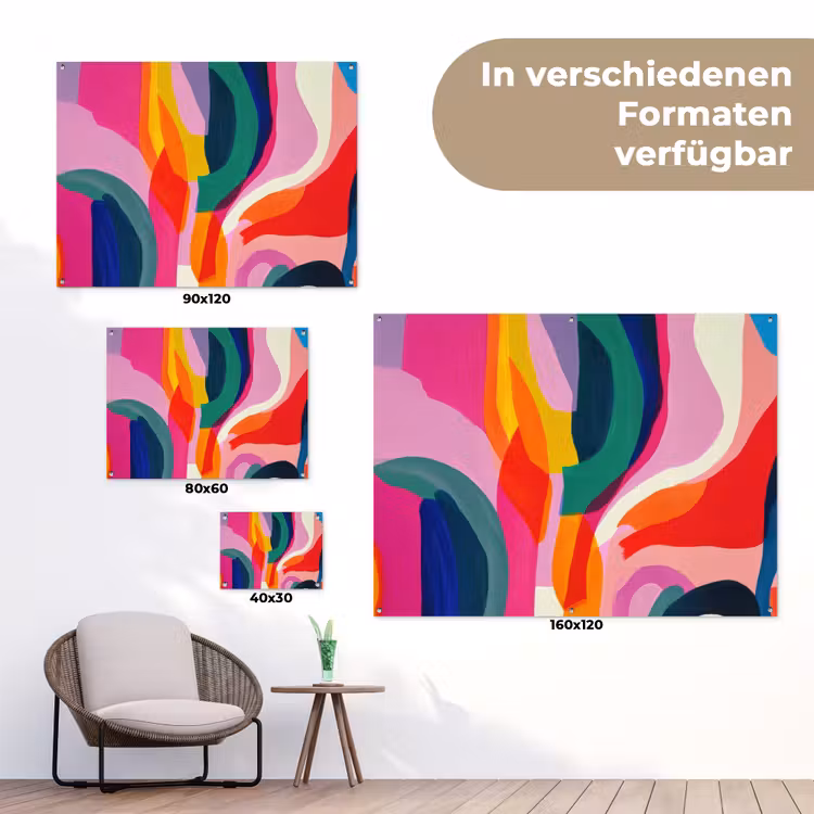 Vormen - Golvend - Abstract - Felroze tuinposter los doek klein -Xsfeer9_DE