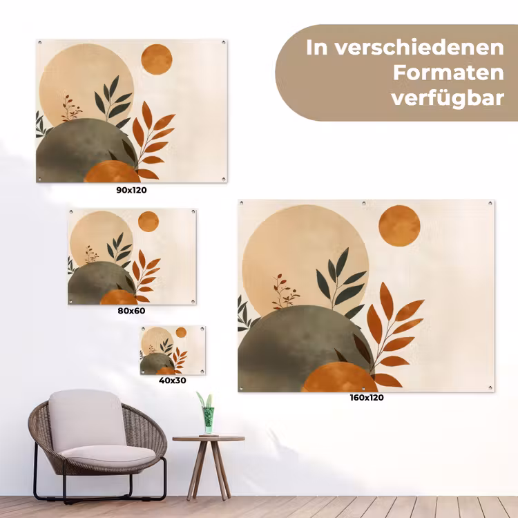 Vormen - Rond - Bladeren - Beige tuinposter los doek klein -Xsfeer9_DE