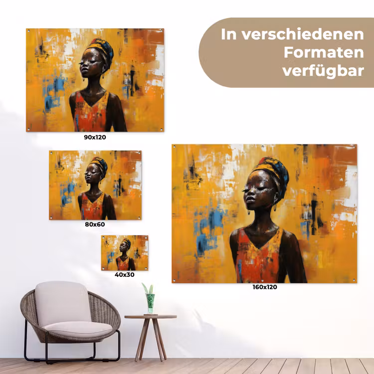 Vrouw - Ogen - Penseelstreken - Geel tuinposter los doek klein -Xsfeer9_DE