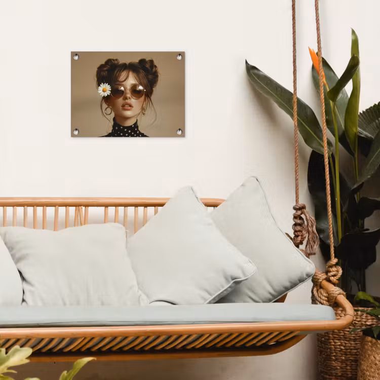 Vrouw - Beige - Bloem - Modern - Portret tuinposter los doek klein -sfeer7