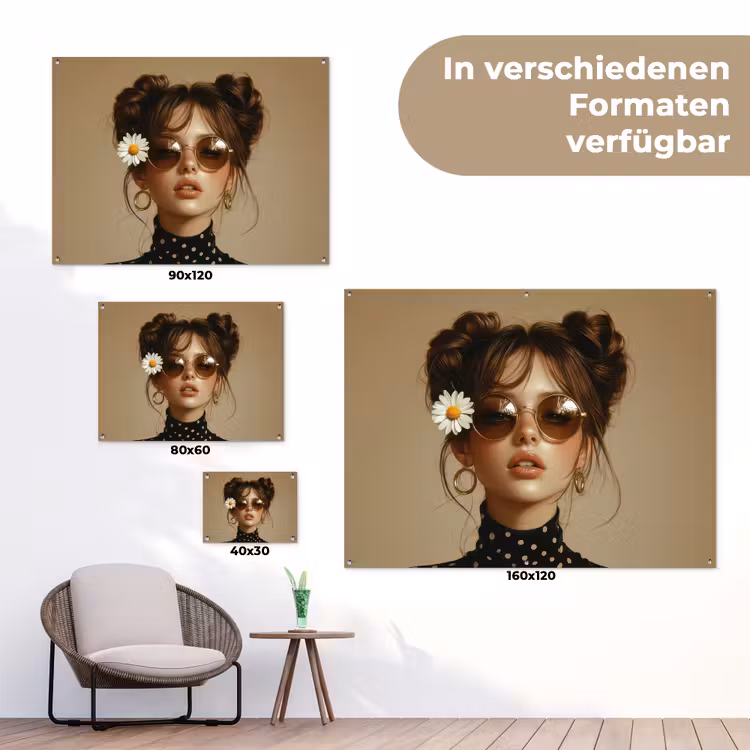 Vrouw - Beige - Bloem - Modern - Portret tuinposter los doek klein -Xsfeer9_DE