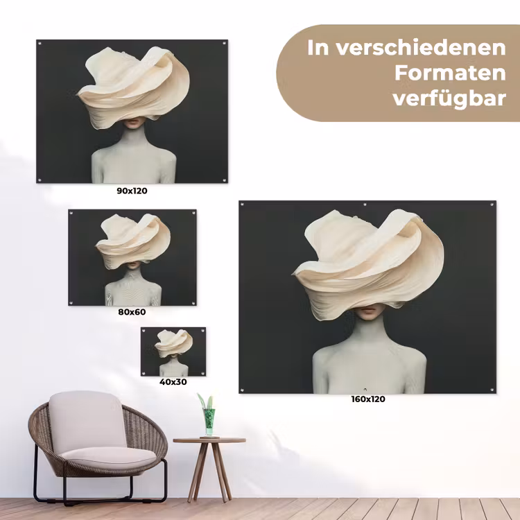 Vrouw - Beige - hoed tuinposter los doek klein -Xsfeer9_DE
