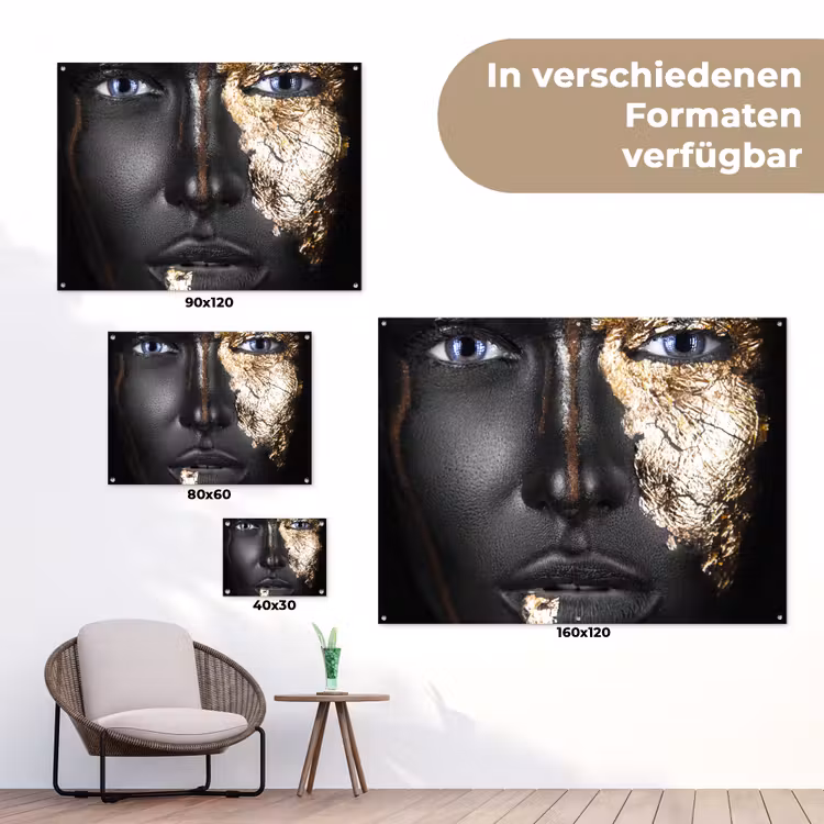 Vrouw - Bladgoud - Zwart - Goud - Luxe tuinposter los doek klein -Xsfeer9_DE