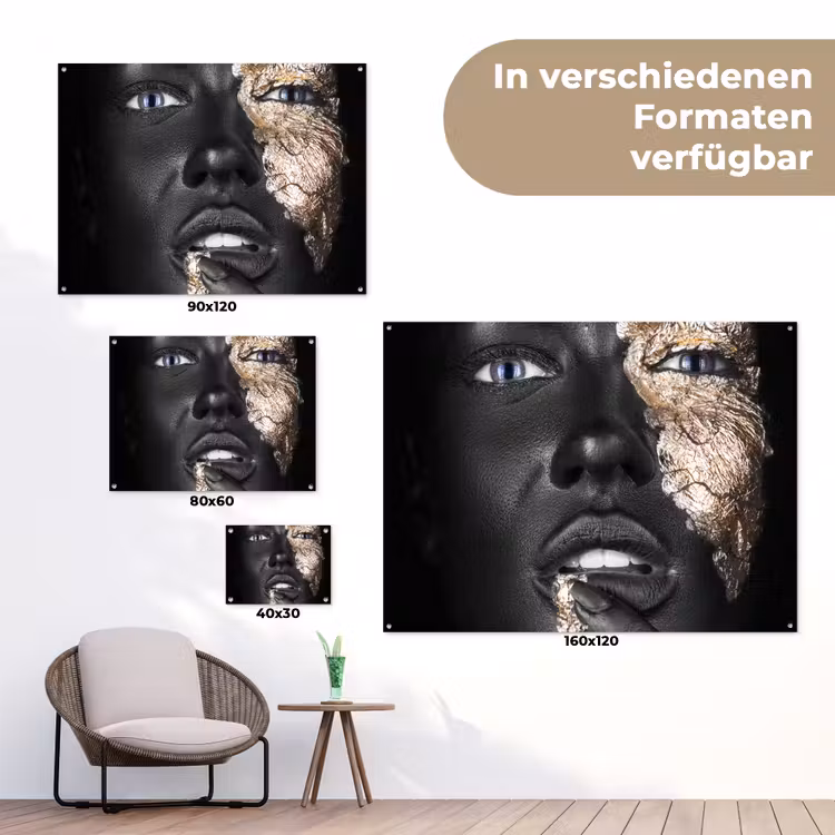 Vrouw - Bladgoud - Zwart - Huid - Luxe tuinposter los doek klein -Xsfeer9_DE