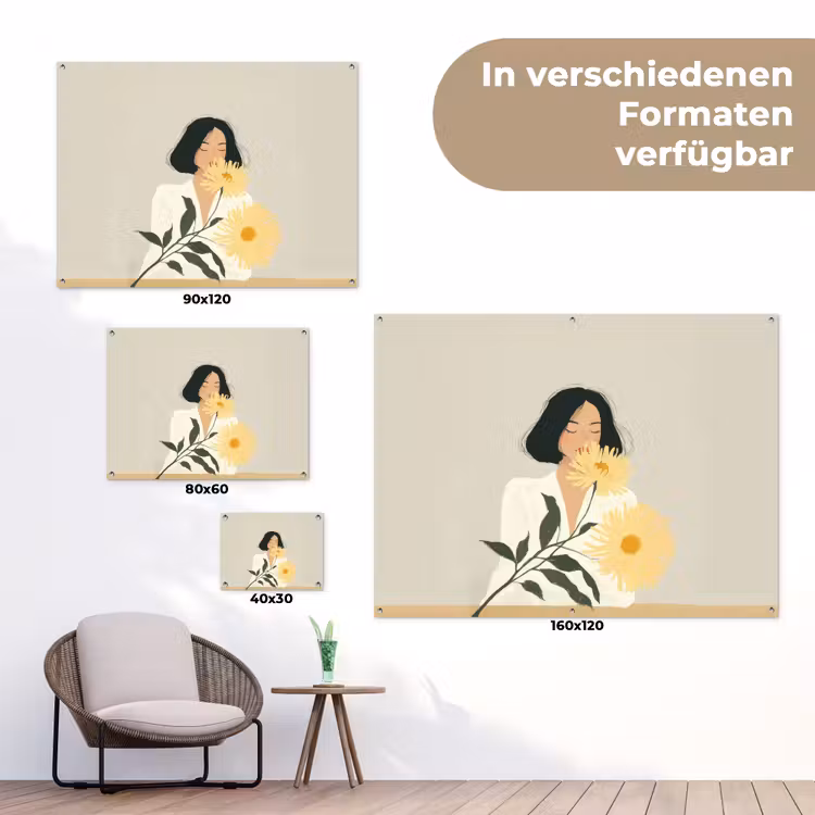 Vrouw - Bloem - Geel - Minimalistisch tuinposter los doek klein -Xsfeer9_DE