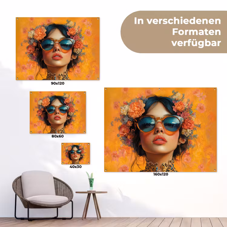 Vrouw - Bloemen - Aesthetic - Oranje tuinposter los doek klein -Xsfeer9_DE