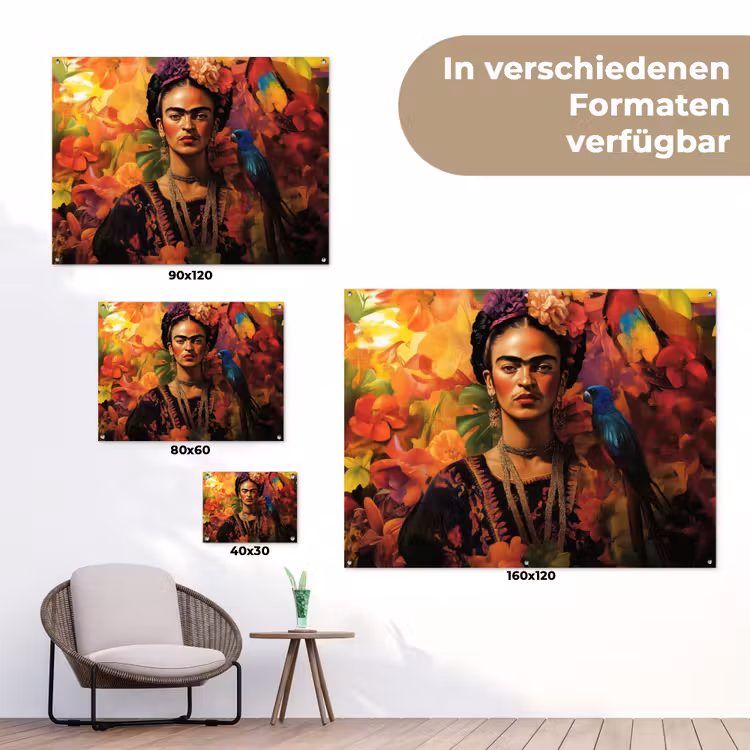 Vrouw - Bloemen - Papegaai - Schilderachtig tuinposter los doek klein -Xsfeer9_DE