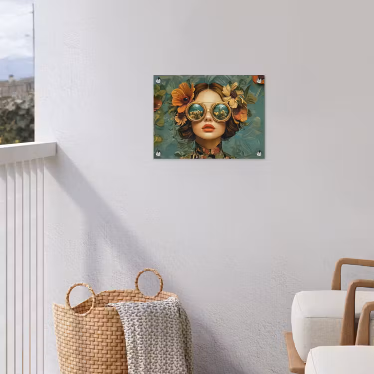 Vrouw - Bloemen - Vlinders - Natuur - Vintage tuinposter los doek klein -sfeer8