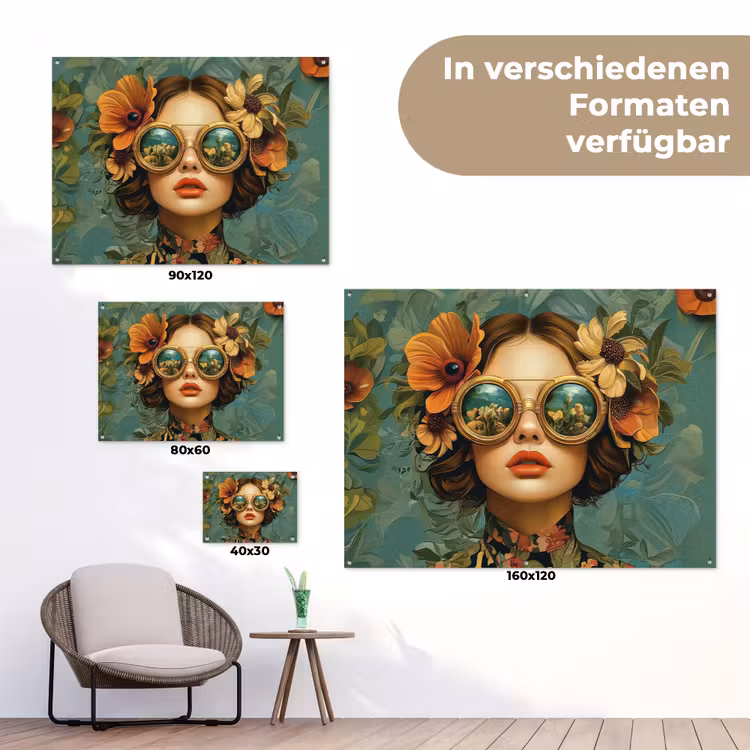 Vrouw - Bloemen - Vlinders - Natuur - Vintage tuinposter los doek klein -Xsfeer9_DE