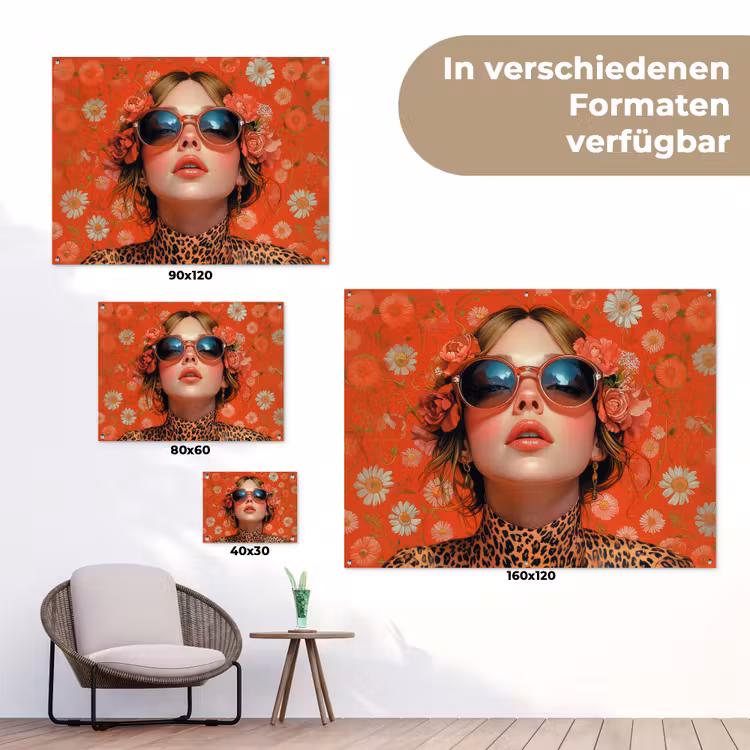 Vrouw - Kleurrijk - Dierenprint - Bloemen tuinposter los doek klein -Xsfeer9_DE