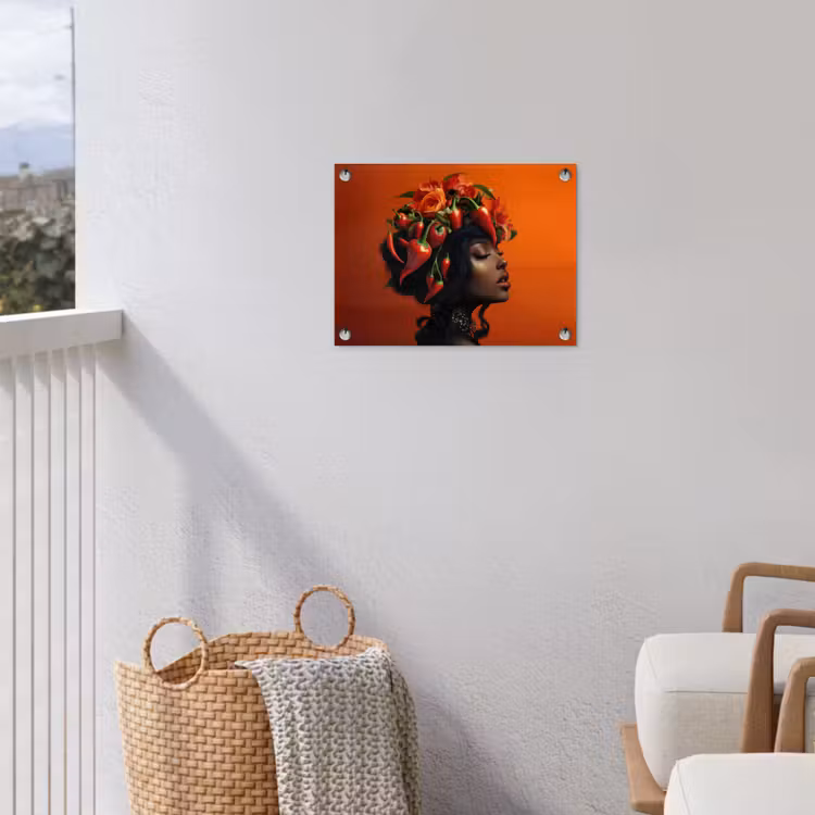 Vrouw - Chilipepers - Pepers - Bloemen tuinposter los doek klein -sfeer8