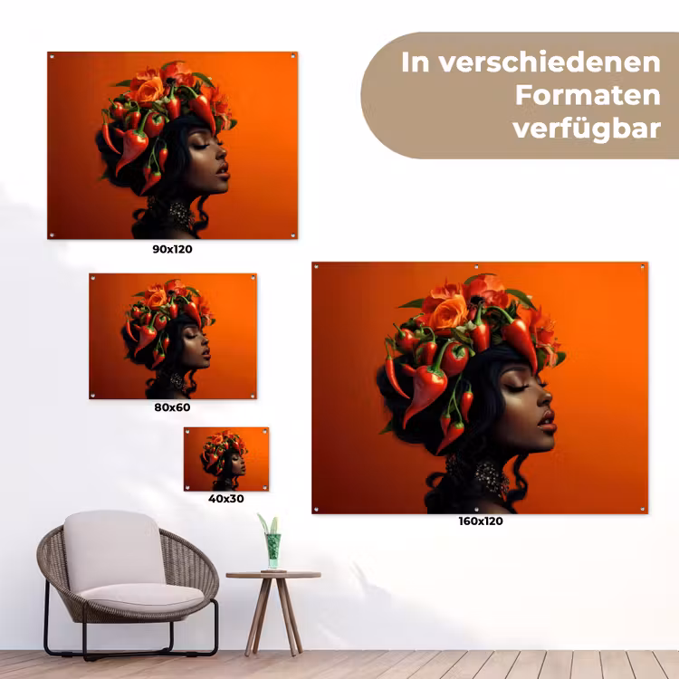 Vrouw - Chilipepers - Pepers - Bloemen tuinposter los doek klein -Xsfeer9_DE