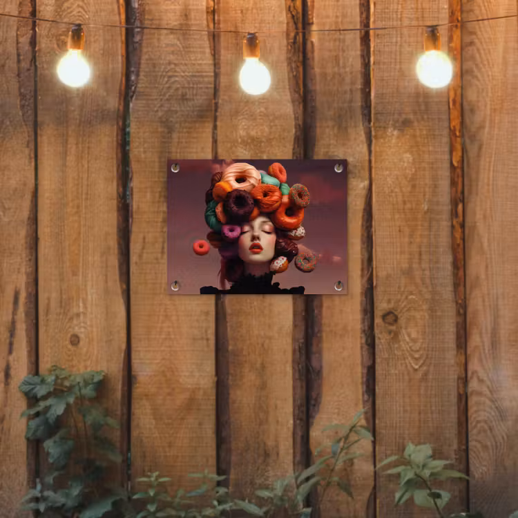 Vrouw - Donuts - Kleurrijk tuinposter los doek klein -sfeer1