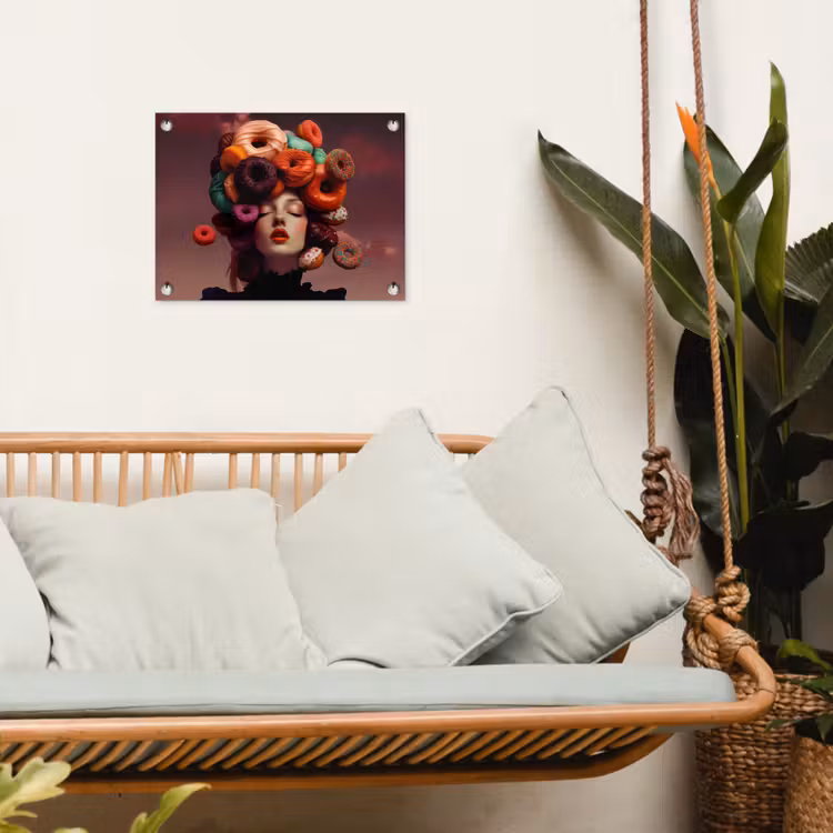 Vrouw - Donuts - Kleurrijk tuinposter los doek klein -sfeer7