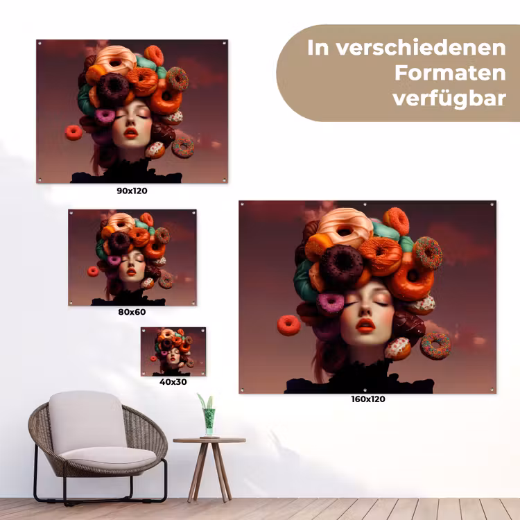 Vrouw - Donuts - Kleurrijk tuinposter los doek klein -Xsfeer9_DE