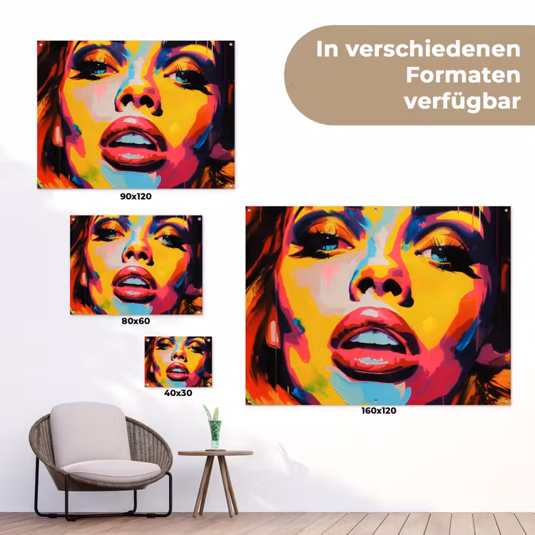 Vrouw - Gezicht - Kleurrijk tuinposter los doek klein -Xsfeer9_DE