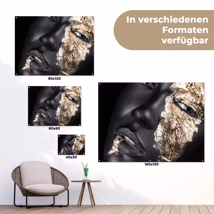 Vrouw - Goud - Zwart - Verf - Luxe tuinposter los doek klein -Xsfeer9_DE