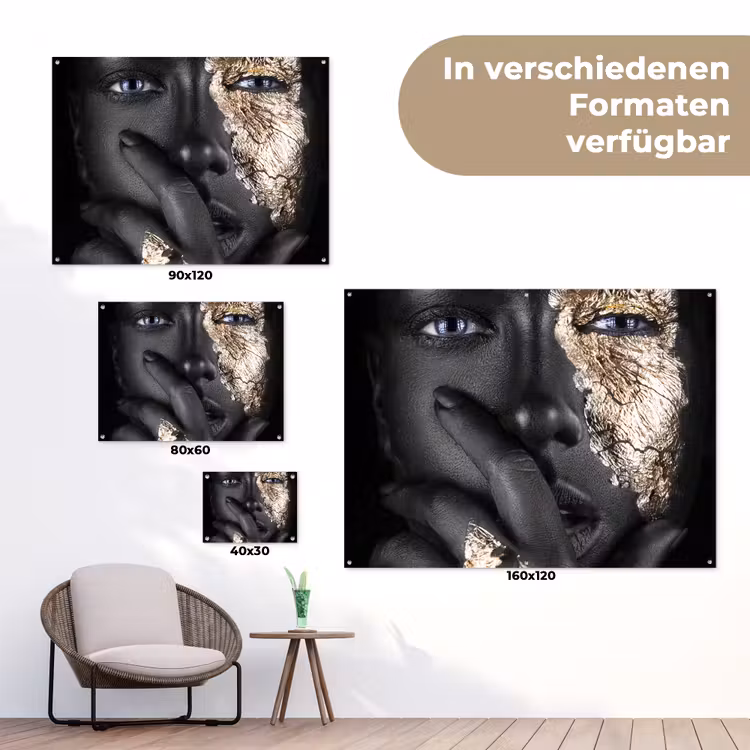 Vrouw - Goud - Zwart - Schmink - Luxe tuinposter los doek klein -Xsfeer9_DE