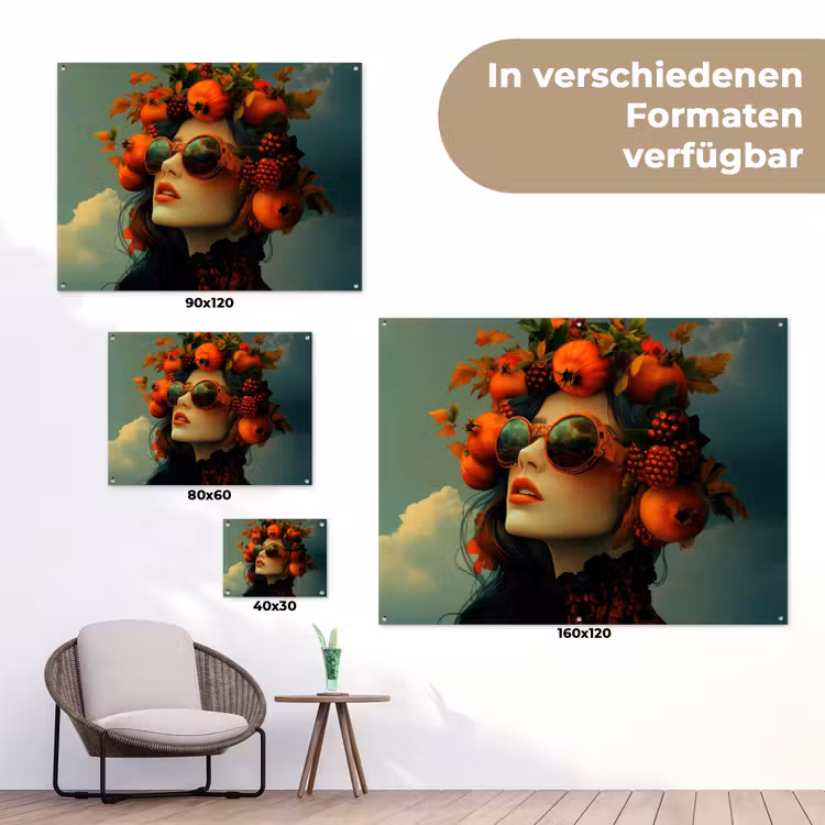 Vrouw - Granaatappel - Herfst - Zonnebril tuinposter los doek klein -Xsfeer9_DE