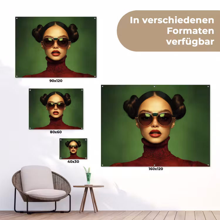 Vrouw - Groen - Bril - Aesthetic - Modern tuinposter los doek klein -Xsfeer9_DE