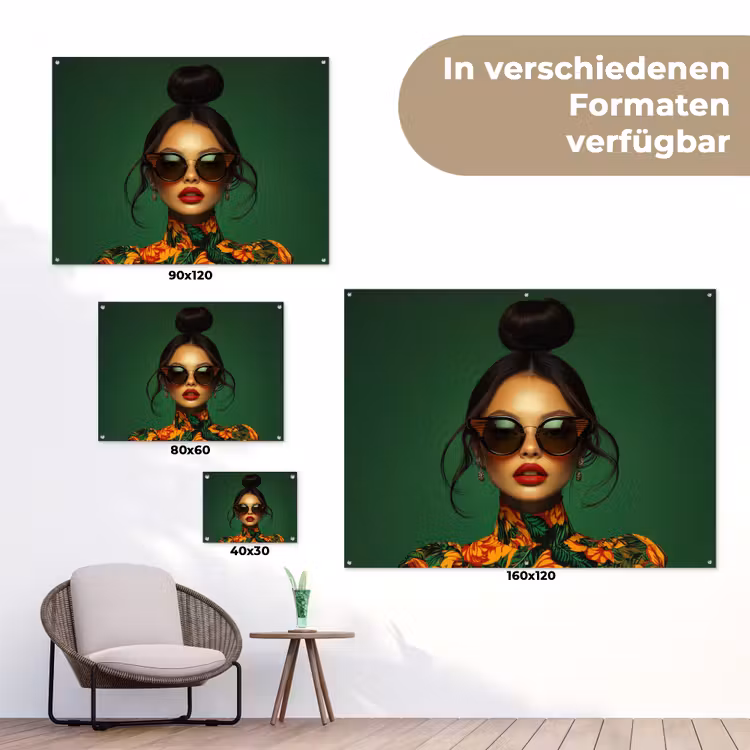 Vrouw - Groen - Modern - Bril - Abstract tuinposter los doek klein -Xsfeer9_DE