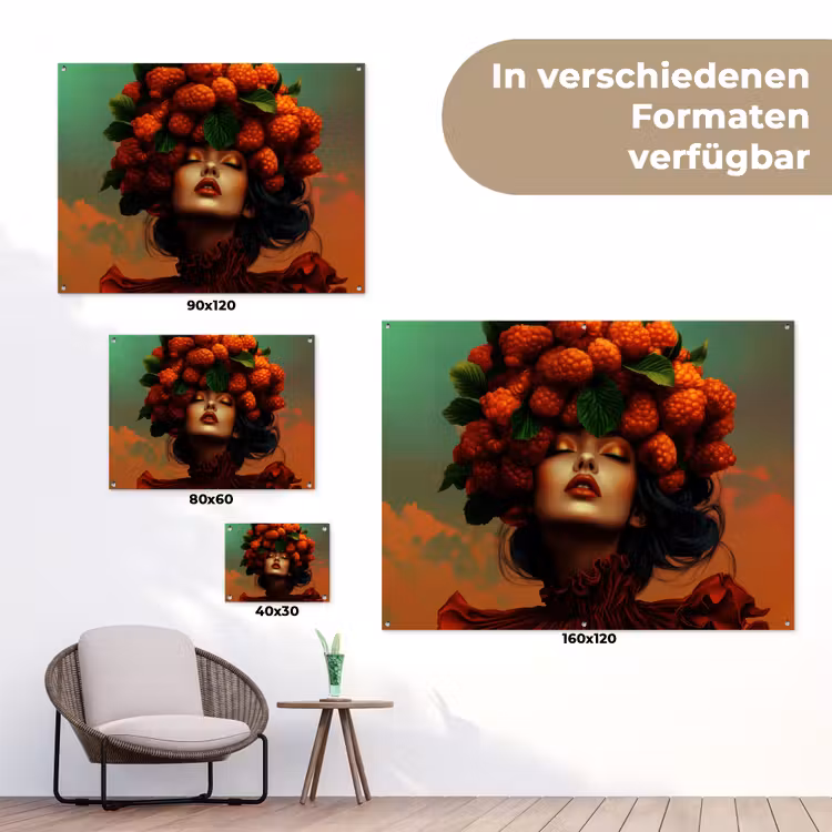 Vrouw - Frambozen - Bladeren tuinposter los doek klein -Xsfeer9_DE