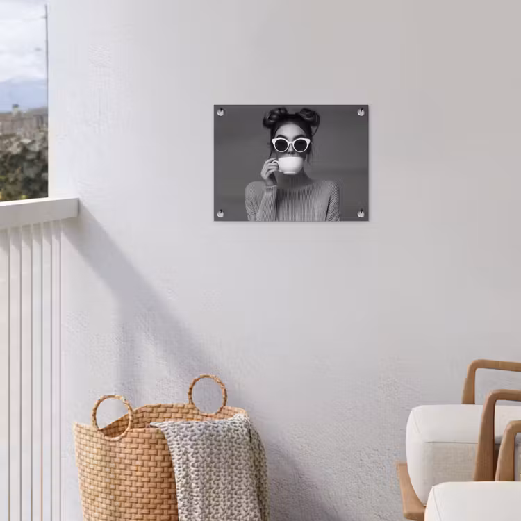 Vrouw - Koffie - Zwart - Wit tuinposter los doek klein -sfeer8