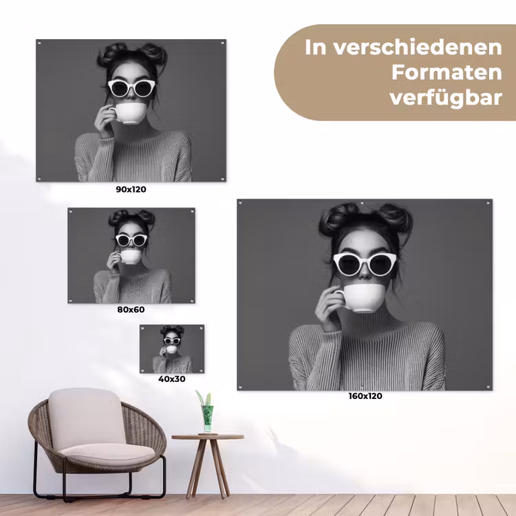 Vrouw - Koffie - Zwart - Wit tuinposter los doek klein -Xsfeer9_DE