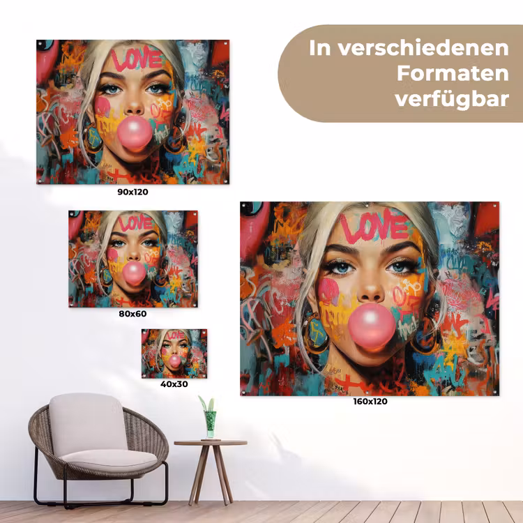 Vrouw - Kauwgom - Graffiti - Love tuinposter los doek klein -Xsfeer9_DE