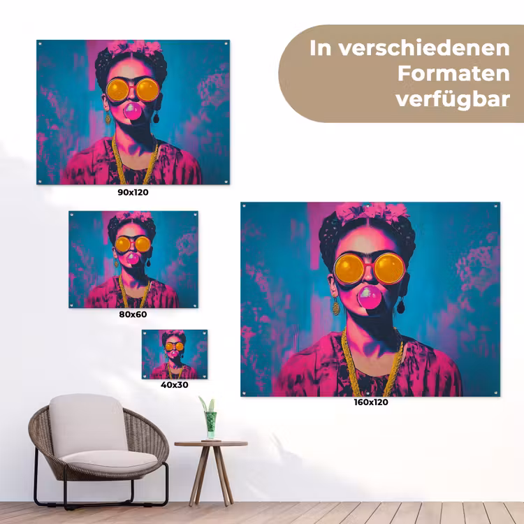 Vrouw - Kauwgom - Zonnebril - Oranje tuinposter los doek klein -Xsfeer9_DE