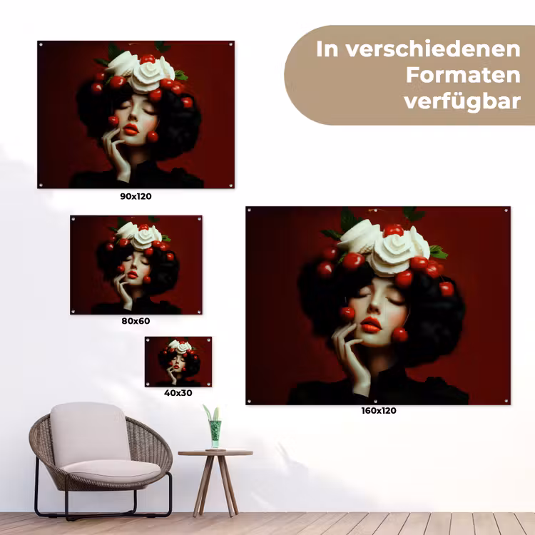 Vrouw - Kersen - Slagroom tuinposter los doek klein -Xsfeer9_DE