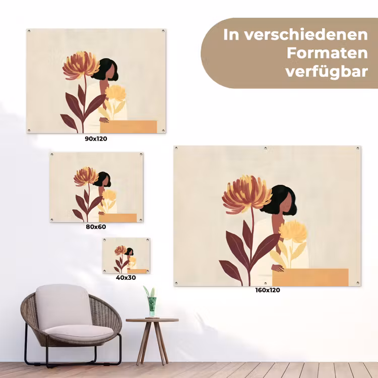 Vrouw - Minimalistisch - Bloem tuinposter los doek klein -Xsfeer9_DE