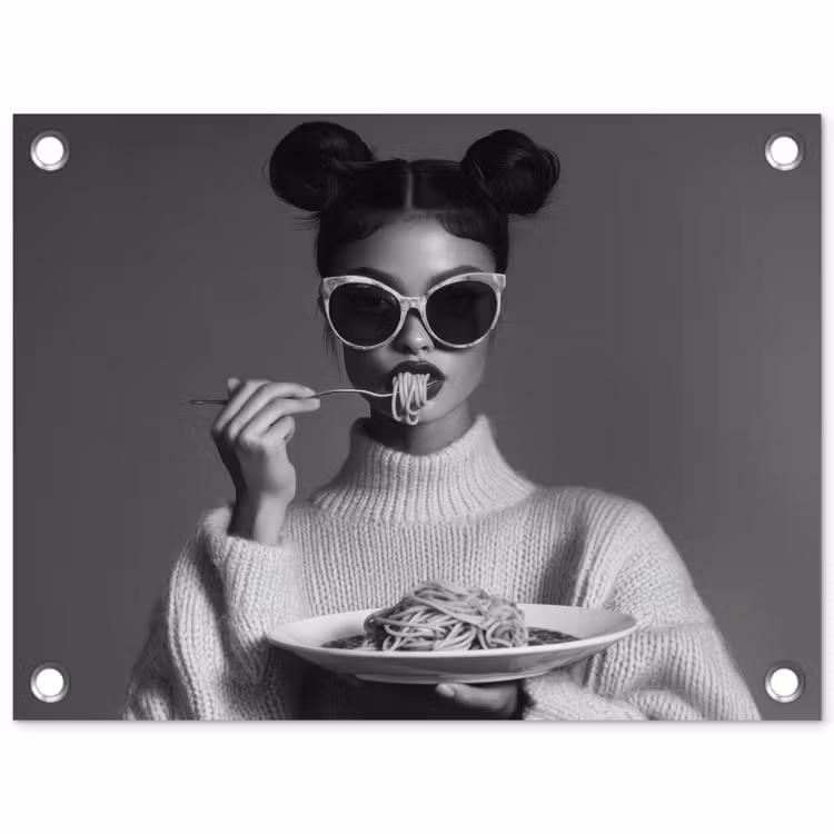 Vrouw - Pasta - Zonnebril tuinposter los doek klein -3d