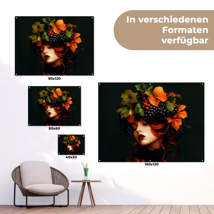 Vrouw - Rood - Groen - Druiven tuinposter los doek klein -Xsfeer9_DE