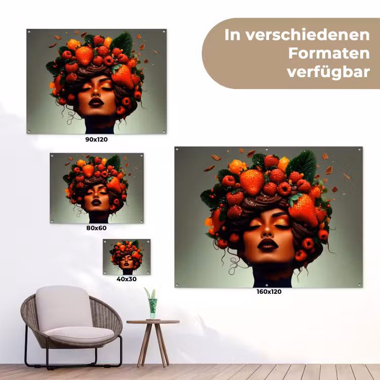 Vrouw - Chocolade - Frambozen - Aardbeien - Koekjes tuinposter los doek klein -Xsfeer9_DE