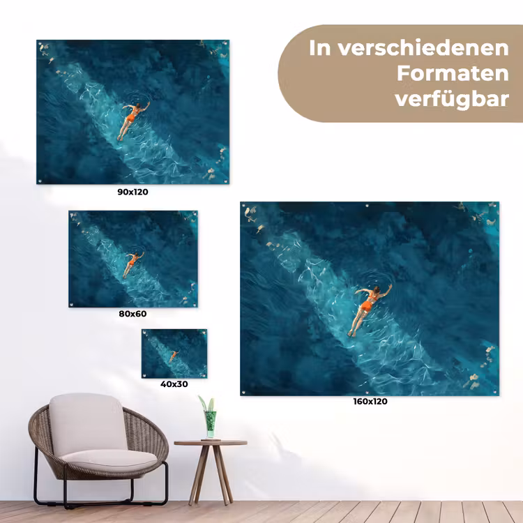 Vrouw - Water - Bikini - Oranje tuinposter los doek klein -Xsfeer9_DE