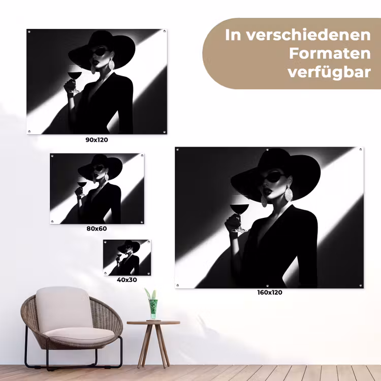 Vrouw - Wijn - Chic tuinposter los doek klein -Xsfeer9_DE