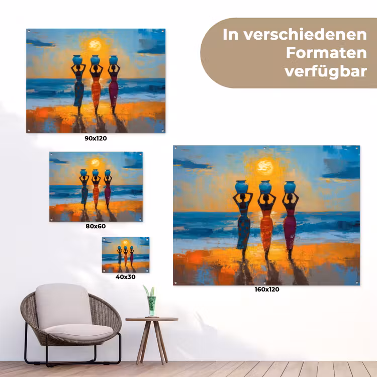 Vrouwen - Strand - Zondsondergang tuinposter los doek klein -Xsfeer9_DE