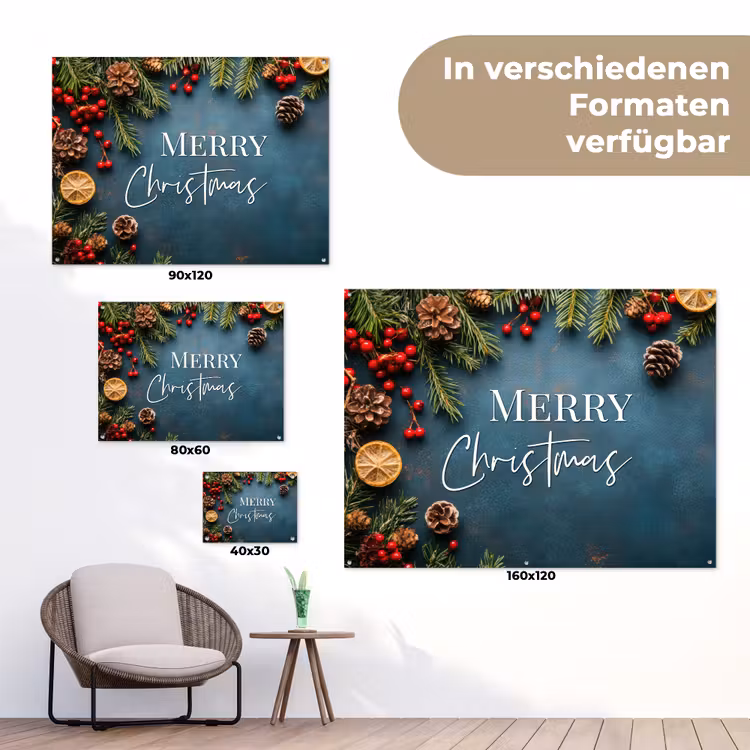 Merry Christmas - Blauw - Kerst - Winter tuinposter los doek klein -Xsfeer9_DE