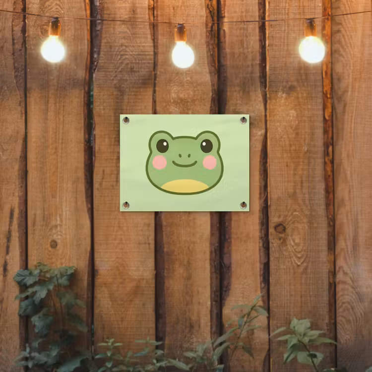 Kikker - Groen - Vriendelijkheid tuinposter los doek klein -sfeer1