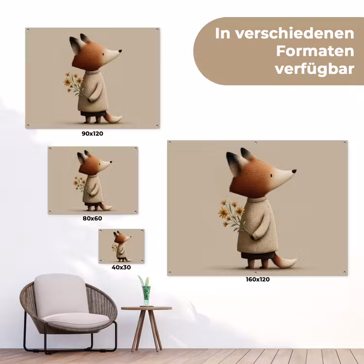 Vos - Gele bloemen - Minimalistisch tuinposter los doek klein -Xsfeer9_DE