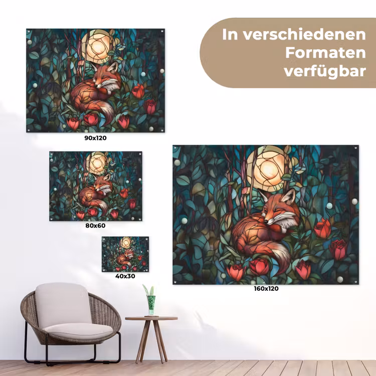 Vos - Mozaïek - Bos - Maan tuinposter los doek klein -Xsfeer9_DE